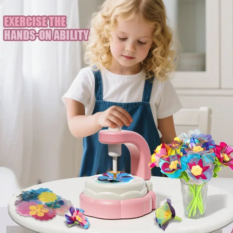 Handmade Flowers Embossing Machine Toy for Children Fabric Flower Bouquets Toys Kids DIY Arts Craft Kit Boy Girls Birthday Gifts