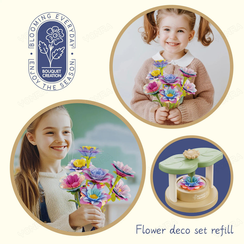 Fabric Flower Bouquets Toys DIY Craft Kits Toys for Kids Handmade Flowers Market Toy Girls Christmas Birthday Gift