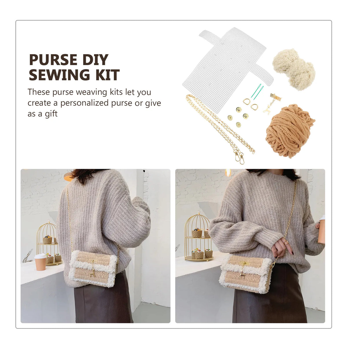 1Set DIY Knitting Purse Set Easy to Assemble Woven Bag Craft Kit Personalized Gift for Mom Daughter Girlfriend Best Present