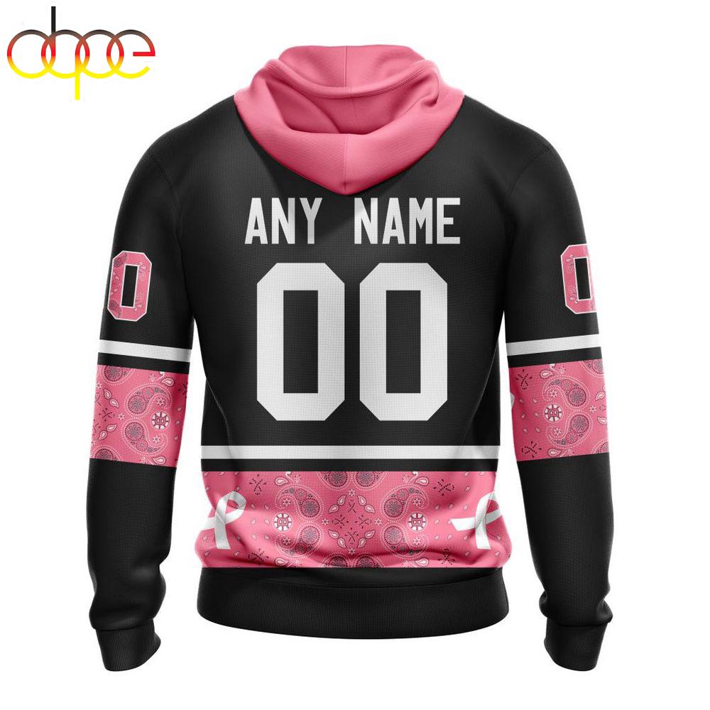 Custom Name And Number NHL Boston Bruins Breast Cancer All Over Print Hoodie